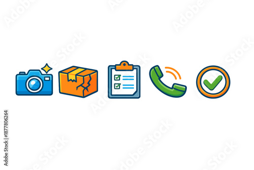 Collection of five colorful icons on a dark background