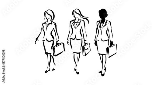vector silhouettes of business women line arts on white background illustrations