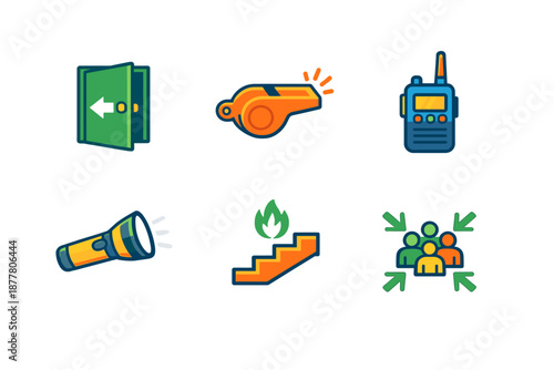 Emergency and Safety Icons with Neon Glow