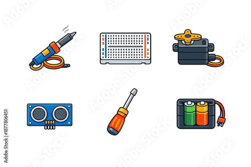 Electronics components flat design icons with gradient background