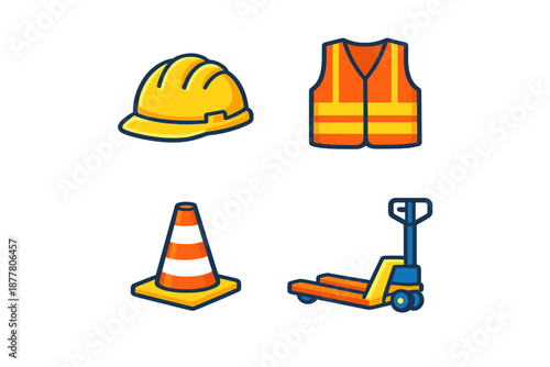 Construction safety equipment and tools icons