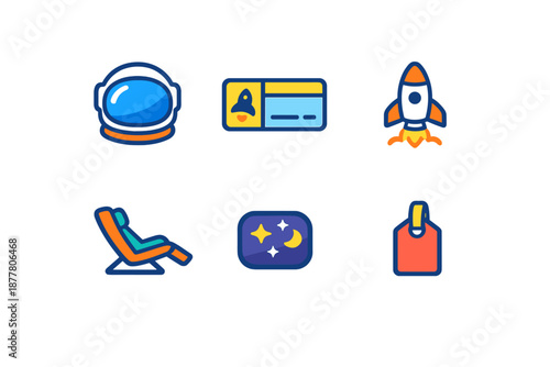 Space and leisure icons set