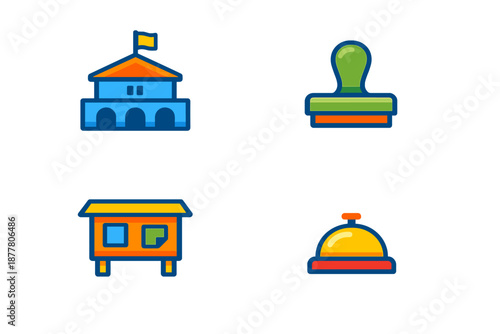 Set of 4 flat design icons with glowing effect