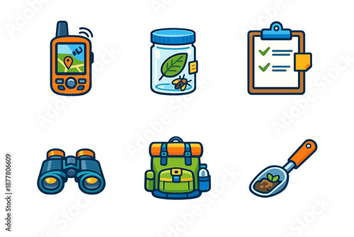 Outdoor adventure equipment icons