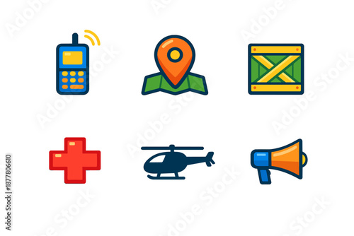 Set of flat icons for emergency services and logistics