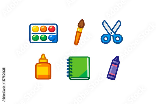 Art and craft supplies icons with neon glow effect