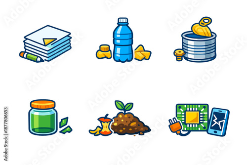Icons of recyclable materials and waste for recycling concepts
