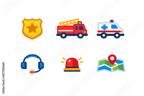 Emergency Service Icons with Glowing Aura