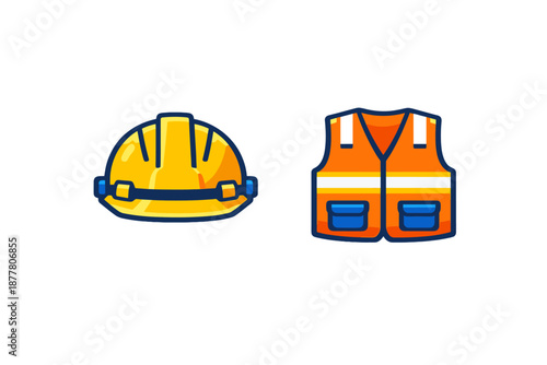 Construction hard hat and safety vest icon