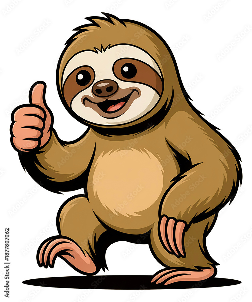 Fototapeta premium Cartoon sloth giving thumbs up gesture animal cute