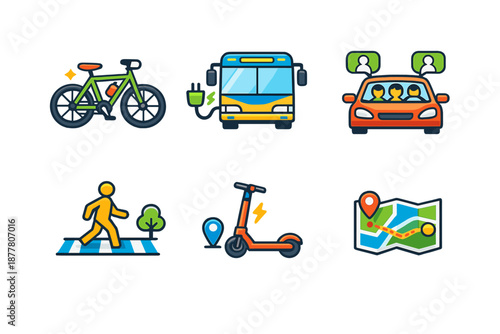 Set of Icons for Smart Mobility and Sustainable Transport