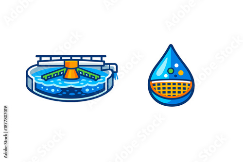 Water treatment plant and droplet icon illustration