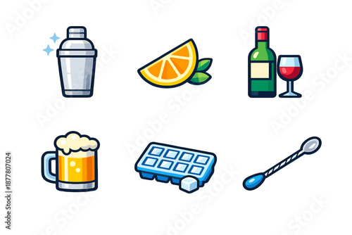 Collection of cocktail and bar icons on a dark background