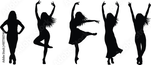 Female dancer silhouette collection of graceful women performing ballet moves contemporary dance poses and artistic gymnastic exercises isolated on white background for creative design projects.