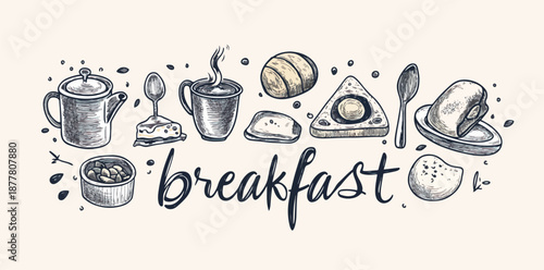 Delightful Breakfast Illustration with Coffee and Pastries