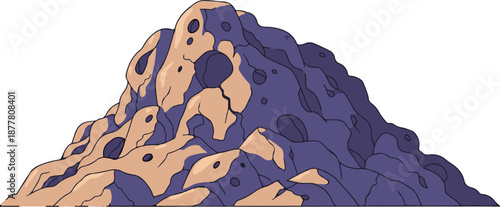 A stylized, cartoonish rendering of a lumpy, rocky formation with swirling, purple and tan textured areas and dark outlines
