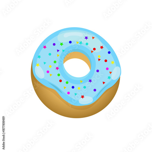 Fluffy glazed donut on transparent background. Sweet fluffy pastry for coffee time. Traditional fried donut pastry. Vector illustration. High-quality pastry shot for food projects and bakery menus