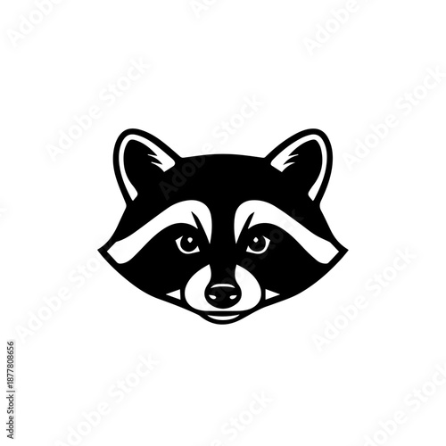 Black and white stylized illustration of a raccoon head facing forward.