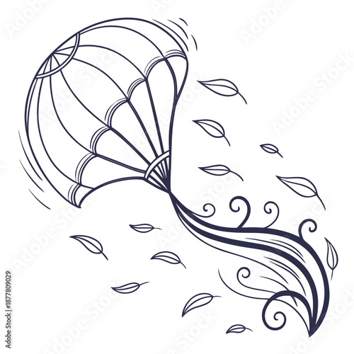 Elegant hot air balloon with falling leaves