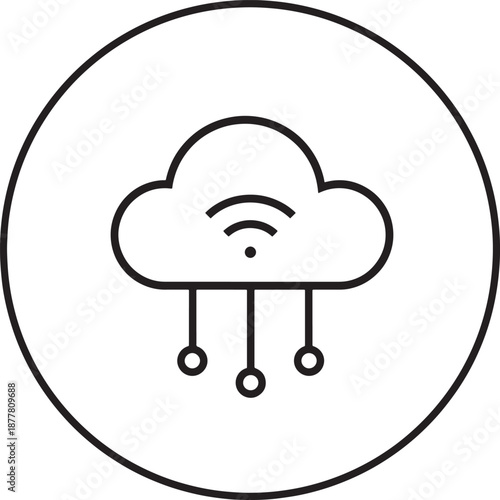 Cloud Computing Icon with Wi- Fi Symbol and Network Connections on a White Background Keywords: cloud, computing, icon, Wi- Fi, wireless, network, connection, technology, data, storage, internet