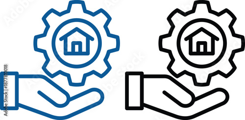 Real Estate and Property Management Icon set. Home, Housing, Investment and Mortgage Symbols. Property for sale, land plot zoning, and building construction concepts.