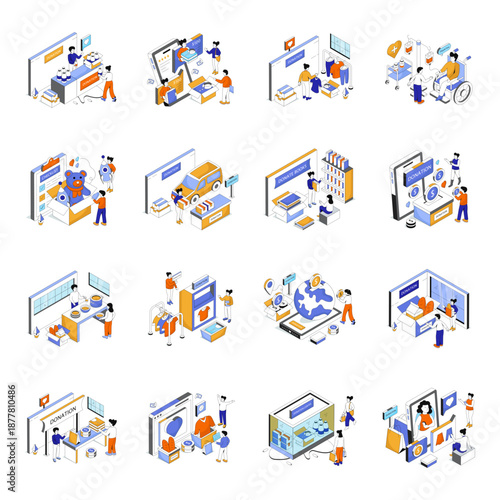Set of Donation Isometric Illustrations 

