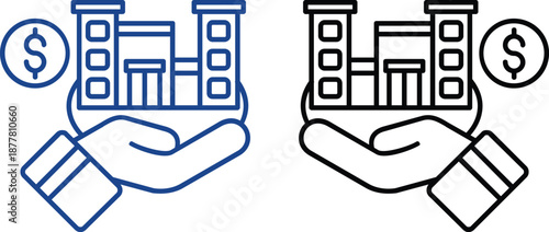 Real Estate and Property Management Icon set. Home, Housing, Investment and Mortgage Symbols. Property for sale, land plot zoning, and building construction concepts.