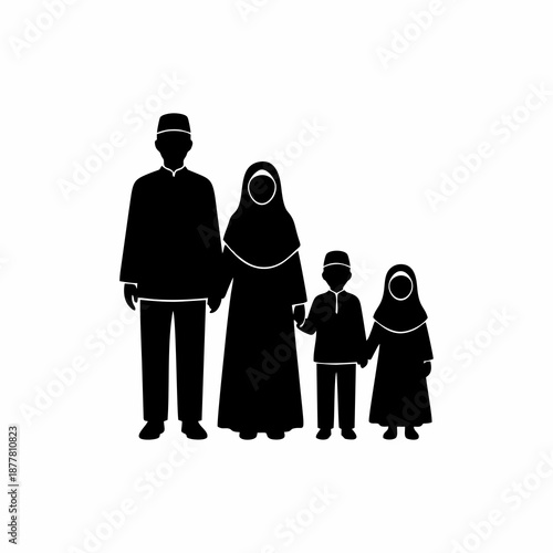 Happy Muslim family silhouette with father mother and two children vector illustration