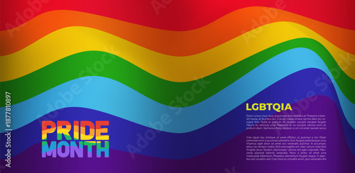 LGBT Pride Month in June with rainbow flag background. Pride Month vector symbolizing lesbian, gay, bisexual, transgender community. Design for posters, flyers, banners, web templates, social media.