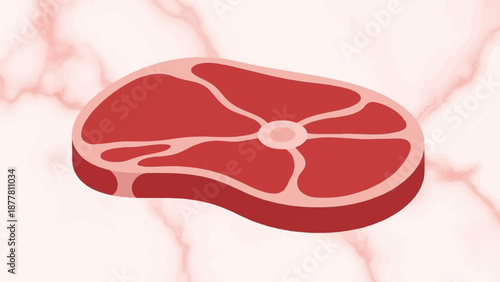 A stylized illustration of a raw steak with marbling on a marble-like background