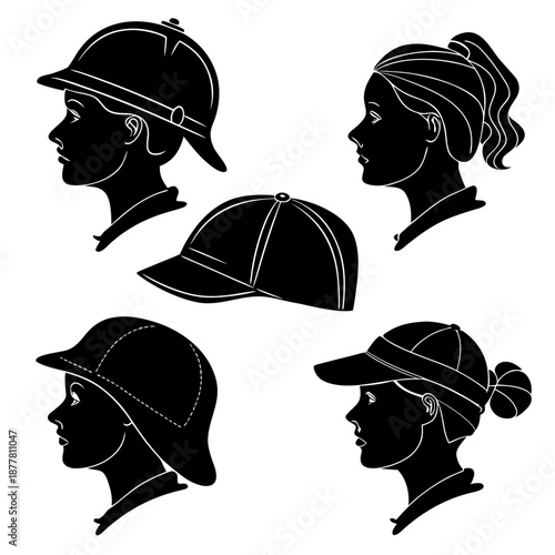 Silhouettes of people wearing different hats