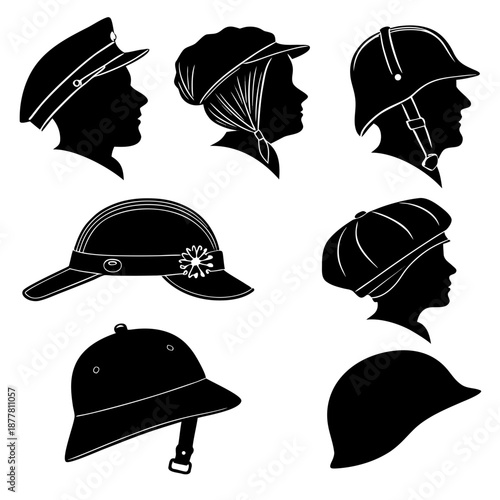 Collection of military and historical headgear silhouettes