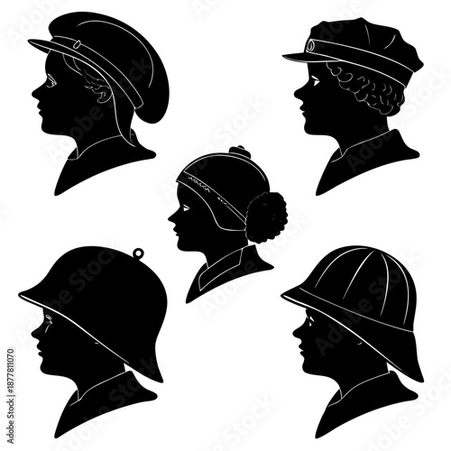 Silhouettes of women in vintage hats
