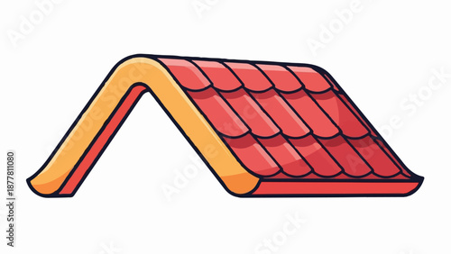 A stylized illustration of a red tiled roof with yellow and orange trim
