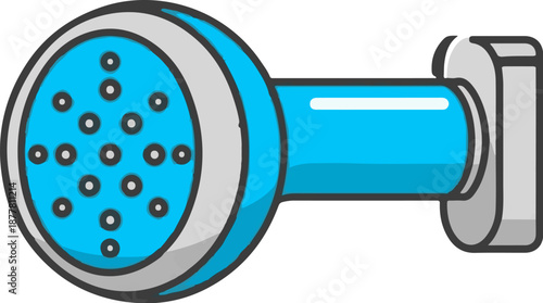 A stylized illustration of a showerhead with multiple small circular holes