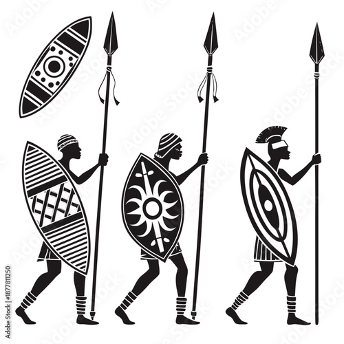 Ancient warriors with shields and spears