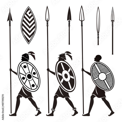 Ancient warriors with shields and spears