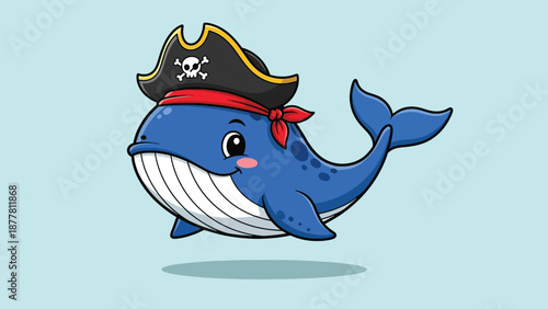 Cute Cartoon Pirate Whale Illustration.