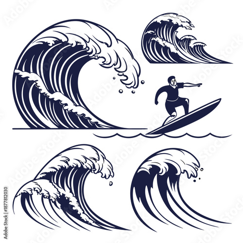 Surfer riding waves