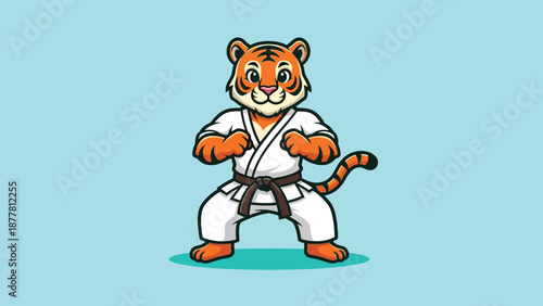 Cute Tiger Karateka Character Illustration.