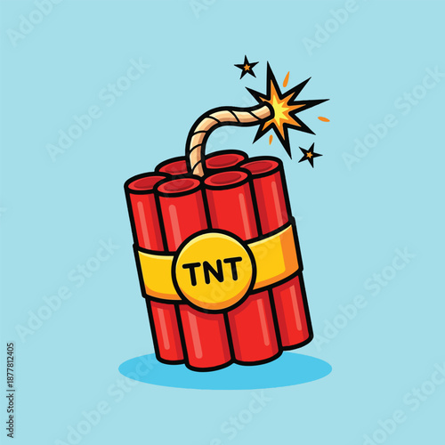 Dynamite Bomb with Burning Fuse and TNT Label.