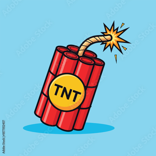 Dynamite Bomb with TNT Label and Burning Fuse.