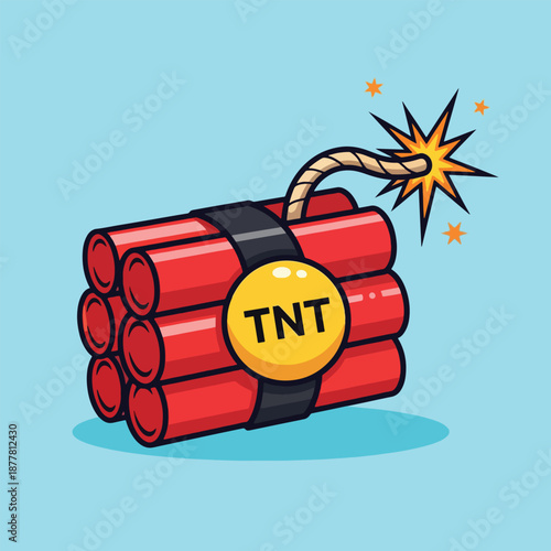Dynamite Sticks with TNT Label and Burning Fuse.