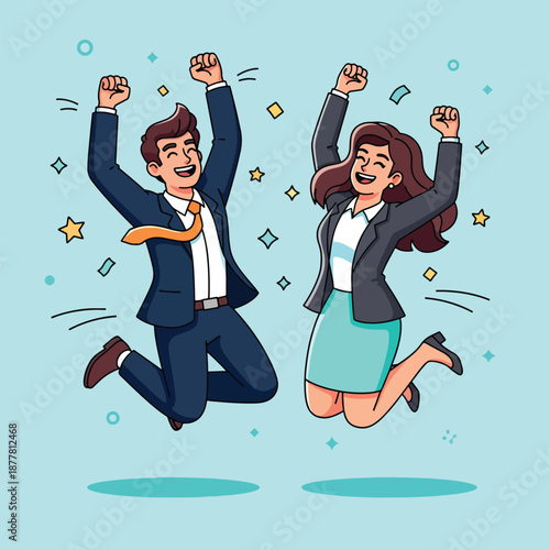 Excited Business People Celebrating Success Jumping Joyfully.