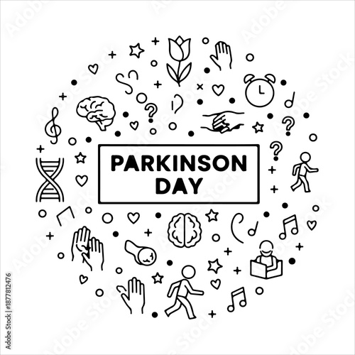 A Professional Healthcare World Parkinson's Day Symbol, Showcasing Neurology Awareness and Digital Tulip Flower Medical Brain Disorder Support Inclusion.