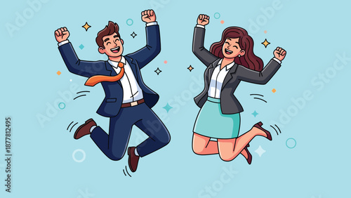 Excited Business People Jumping for Joy Celebrating Success.
