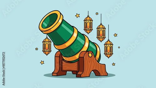 Ramadan Cannon and Lanterns Illustration Vector