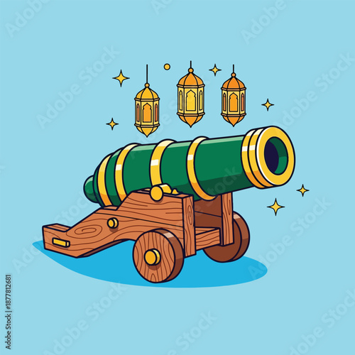 Ramadan Cannon and Lanterns Illustration.