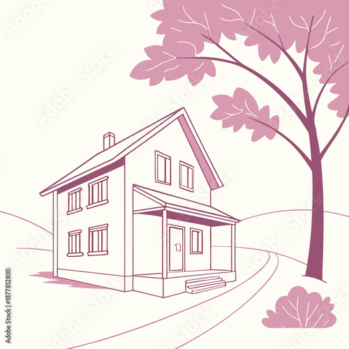 Illustrated house with tree