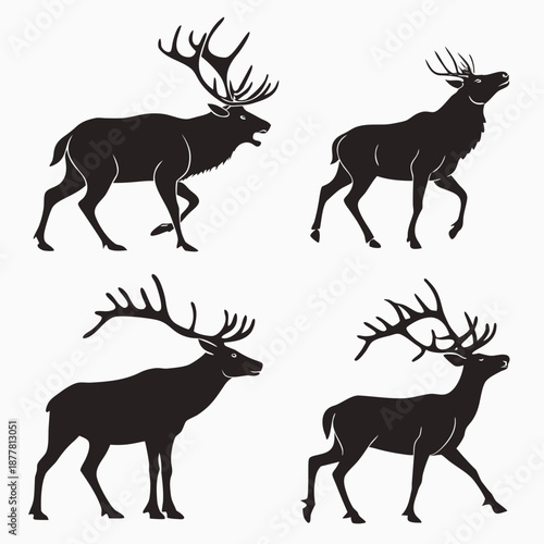 Silhouettes of stag deer